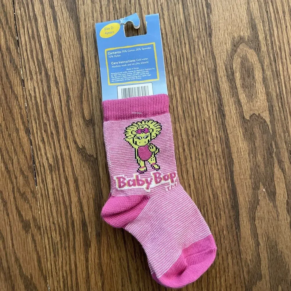 Vintage Barney Toddler Socks 2-4 Years Character Socks Baby Bop New Old Stock
